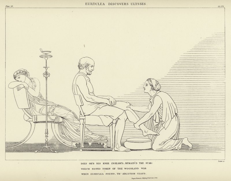 Euryclea descobre Ulisses de John Flaxman