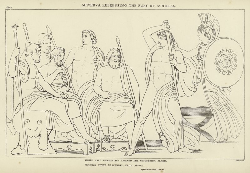 Minerva reprimindo a fúria de Aquiles de John Flaxman