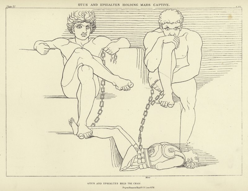 Otus e Ephialtes segurando Marte em Cativeiro de John Flaxman