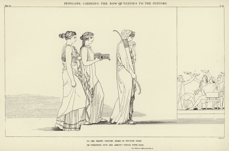 Penelope carregando o arco de Ulisses para os pretendentes de John Flaxman