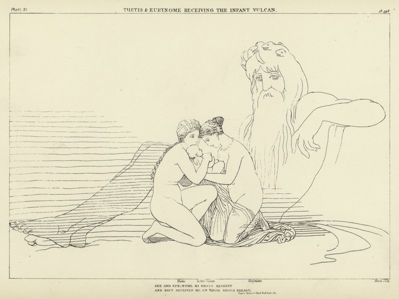 Thetis e Eurynome recebendo o Infant Vulcan de John Flaxman