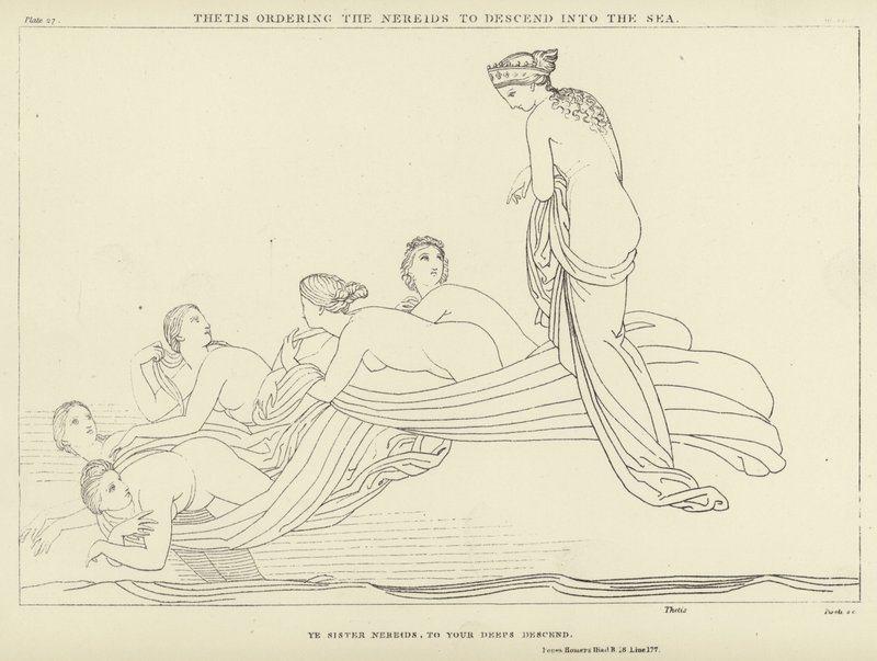 Thetis ordenando que as Nereidas descessem ao mar de John Flaxman