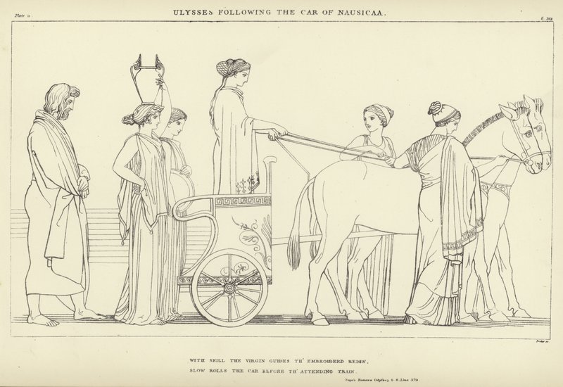 Ulisses seguindo o carro de Nausicaa de John Flaxman