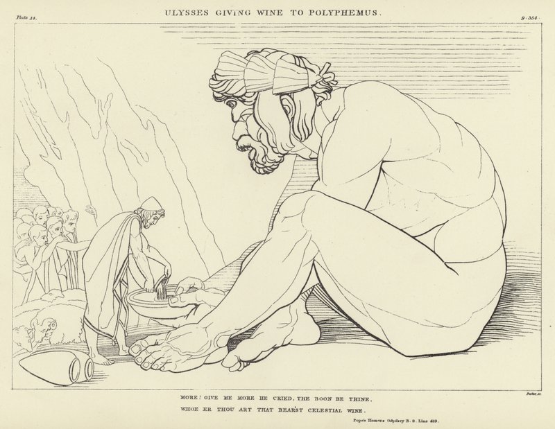 Ulisses dando vinho a Polifemo de John Flaxman