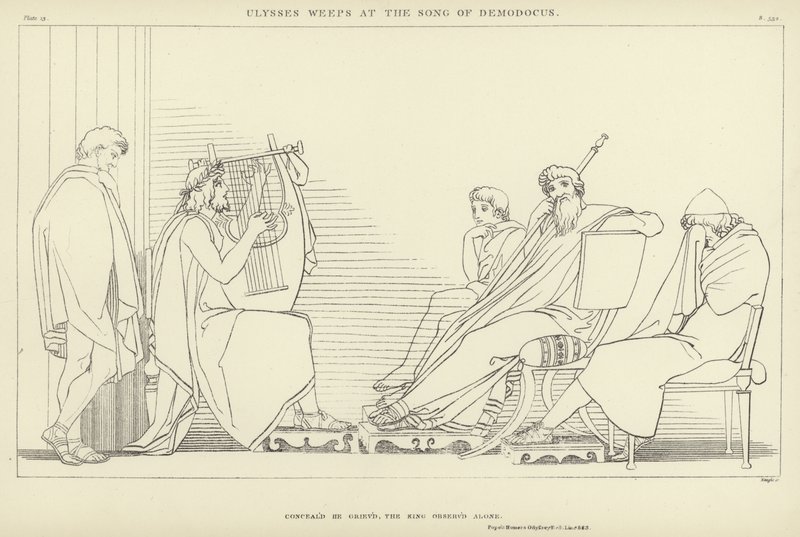Ulisses chora na Canção de Demódolo de John Flaxman