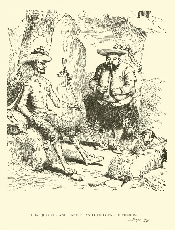 Dom Quixote e Sancho como pastores de amor-lorn de John Gilbert