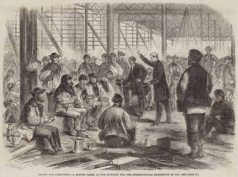 Jantar e Pregação, um Esboço feito no Edifício para a Exposição Internacional de 1862 de John Palmer