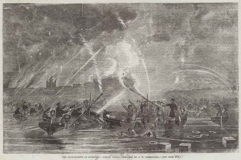 O bombardeio de Sveaborg, foguetes de John Wilson Carmichael