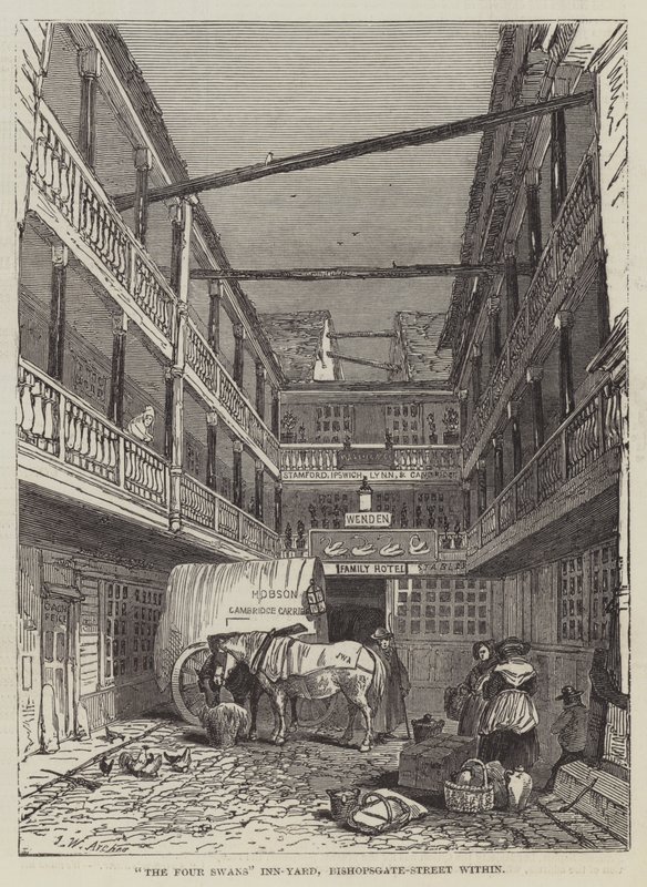 Os quatro cisnes Inn-Yard, Bishopsgate-Street dentro de John Wykeham Archer