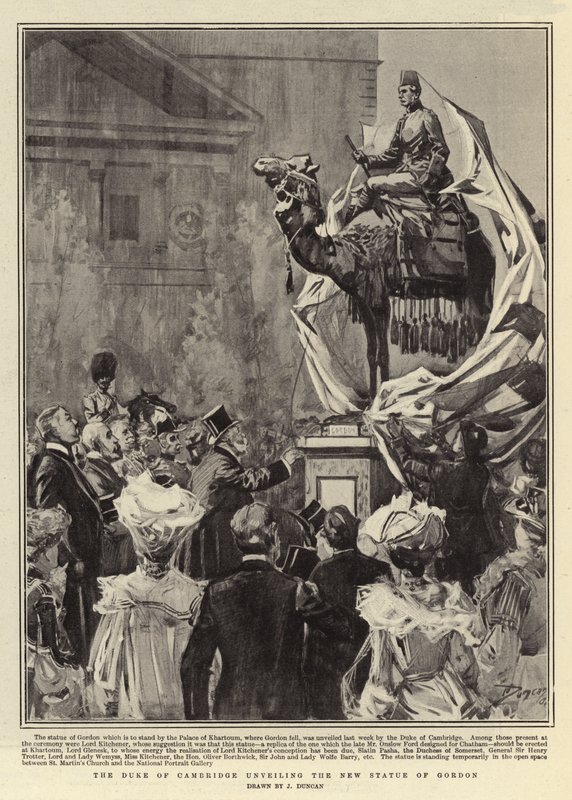 O duque de Cambridge desvelando a nova estátua de Gordon de after John Duncan