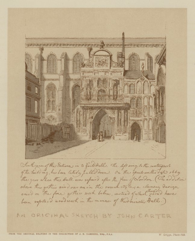 Vista sul da entrada para Guildhall, City of London (litho) de John (after) Carter