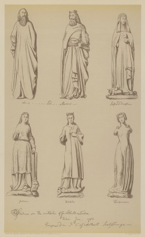 Estátuas no exterior de Guildhall, City of London (litho) de John (after) Carter