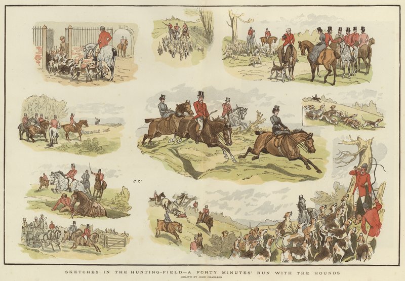Esboços no campo de caça (cor litho) de John (after) Charlton