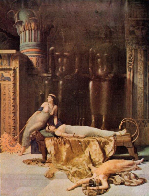 Shakespeare: Morte de Cleópatra, Antónia e Cleópatra, Acto V, Cena 2 (cor litho) de John (after) Collier