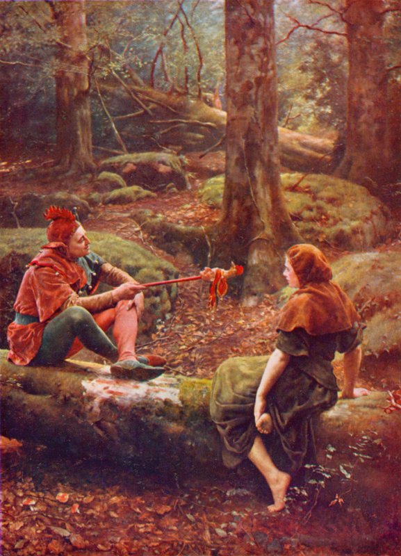 Shakespeare: Touchstone e Audrey na Floresta de Arden, Como Você Gosta, Acto III, Cena 3 (cor litho) de John (after) Collier