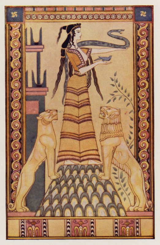 A Deusa Serpente de Creta (litografia a cores) de John (after) Duncan