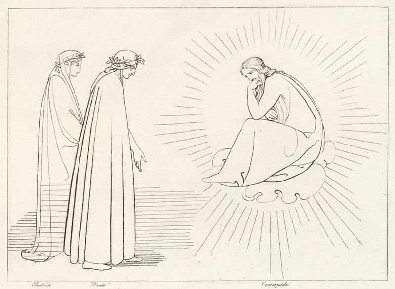 Dante Discoursing com Cacciaguida, Paraíso, Canto 17 (gravura) de John (after) Flaxman