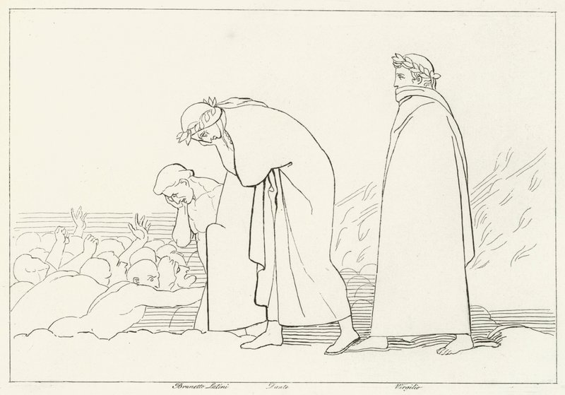 Dante Discoursing com seu Preceptor, Inferno, Canto 15 (gravura) de John (after) Flaxman
