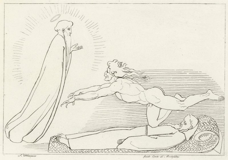 A Contenção para Guido De Montefeltro, Inferno, Canto 27 (gravura) de John (after) Flaxman