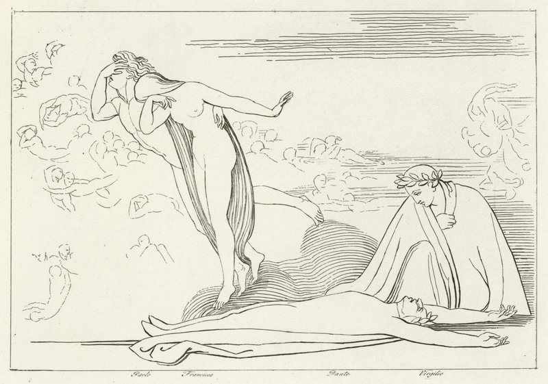 Os Amantes Castigados, Inferno, Canto 5 (gravura) de John (after) Flaxman