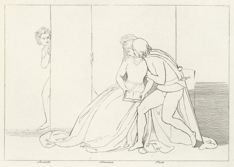 The Lovers Surprised, Inferno, Canto 5 (gravura) de John (after) Flaxman