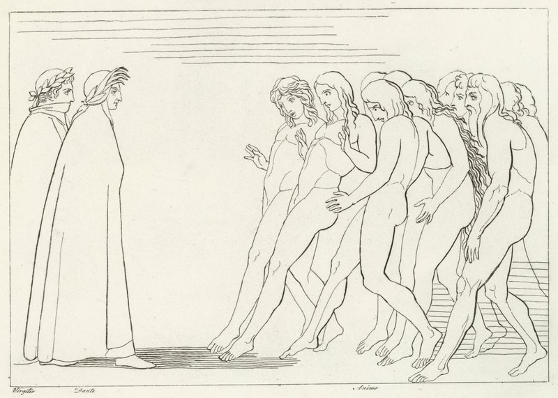 O Vestíbulo do Purgatório, Purgatório, Canto 3 (gravura) de John (after) Flaxman