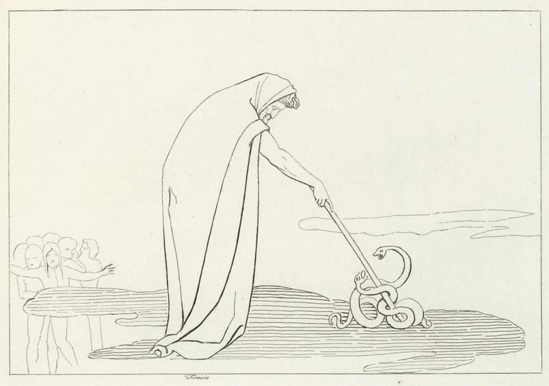 Tiresias, Inferno, Canto 20 (engraving) de John (after) Flaxman