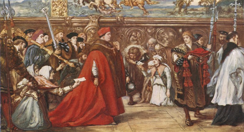 O Cardeal Wolsey a caminho de Westminster Hall (cor litho) de John (after) Gilbert