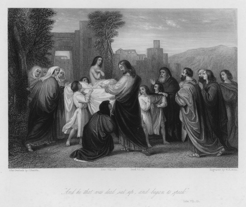 Cristo eleva o Filho da Viúva à vida, Lucas VII de John (after) Gilbert