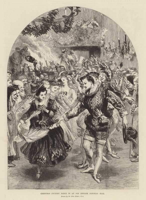 Dança de Natal em um antigo salão baronial inglês (gravura) de John (after) Gilbert