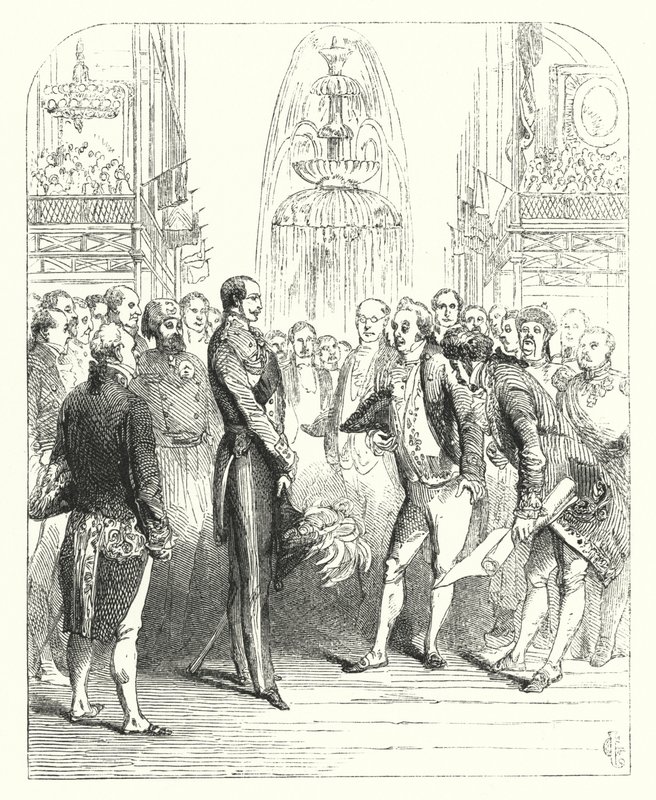 Príncipe Alberto e os Comissários Reais na Grande Exposição de 1851, Palácio de Cristal, Hyde Park, Londres (gravura) de John (after) Gilbert