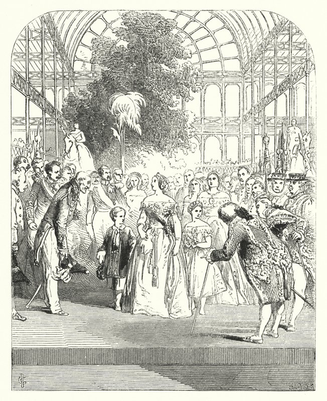 Rainha Vitória e seus filhos visitando a Grande Exposição de 1851, Crystal Palace, Hyde Park, Londres (gravura) de John (after) Gilbert