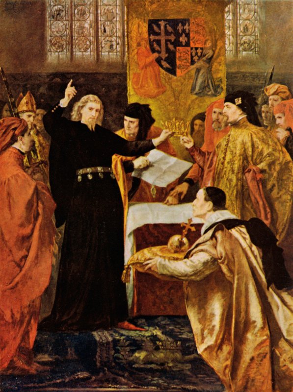 Shakespeare: A Abdicação de Ricardo II, Rei Ricardo II, Ato IV, Cena 1 (lito colorido) de John (after) Gilbert