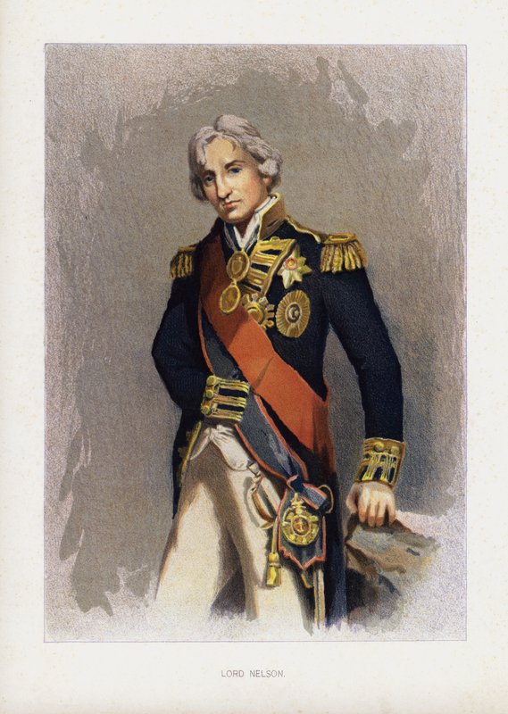Almirante Lord Nelson, comandante naval britânico (cor litho) de John (after) Hoppner