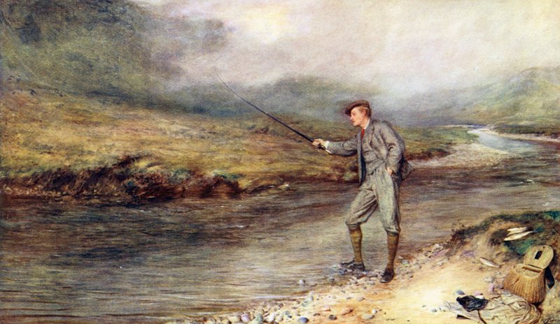 Pesca de Trutas nas Terras Altas (litografia a cores) de John (after) Pettie