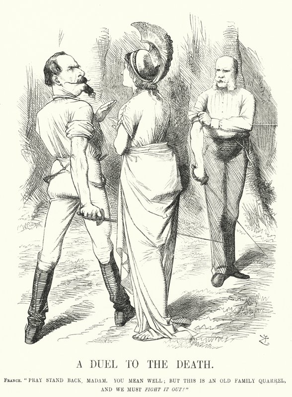 Soco cartoon: Um Duelo à Morte - a Guerra Franco-Prussiana (gravura) de John (after) Tenniel