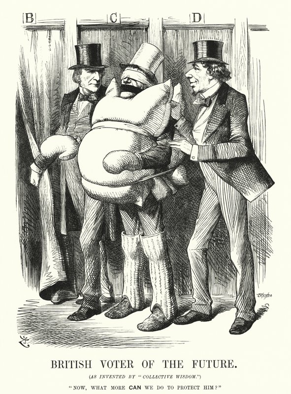 Soco cartoon: Voto Britânico do Futuro (gravura) de John (after) Tenniel