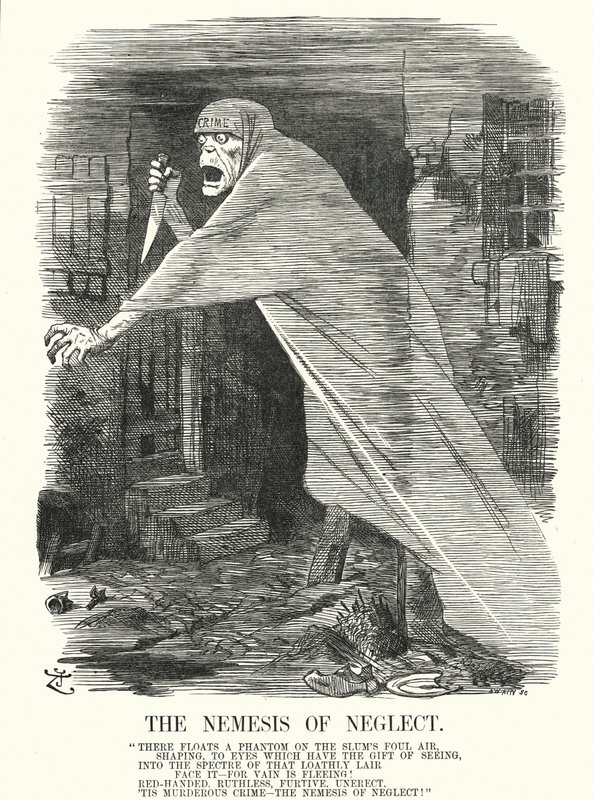 Soco cartoon: O Némesis da Negligência - pobreza e crime em Londres na época dos assassinatos de Jack o Estripador (gravura) de John (after) Tenniel