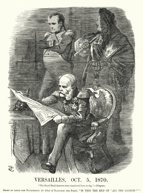 Soco cartoon: Versalhes, 5 de outubro de 1870 - a humilhação da França na Guerra Franco-Prussiana (gravura) de John (after) Tenniel