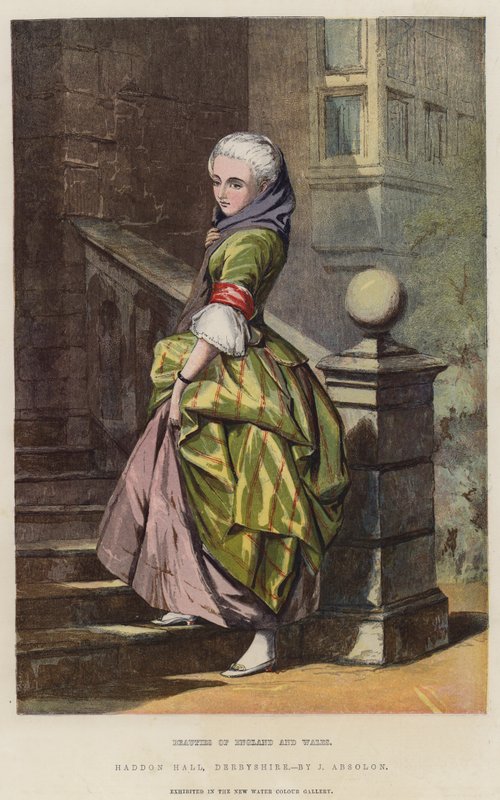 Belezas da Inglaterra e País de Gales, Haddon Hall, Derbyshire (chromolitho) de John Absolon