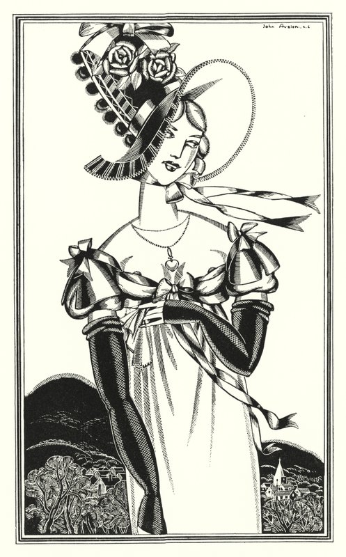 Ilustração para Don Juan por Lord Byron: A Bonnet, que o belo sexo usa (litho) de John Austen