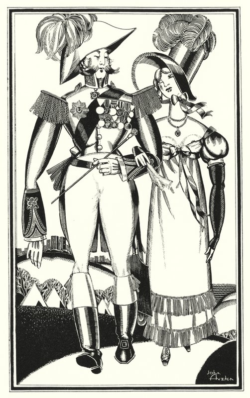 Ilustração para Don Juan por Lord Byron: Medalhas, Rank, Ribbands, Lace, Bordado, Scarlet (litho) de John Austen