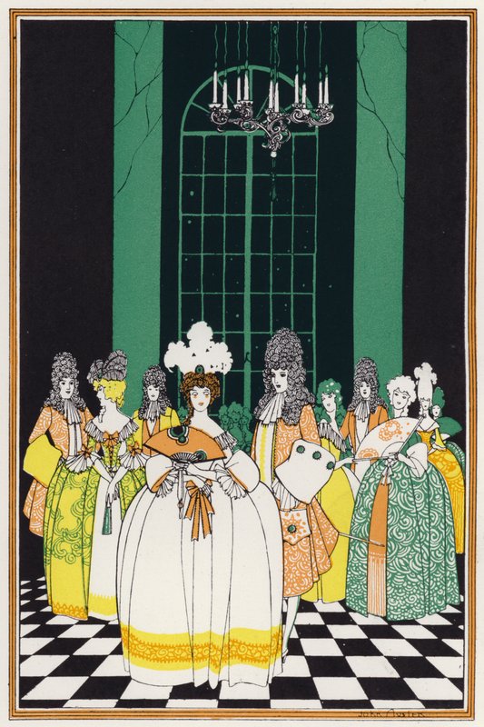 Ilustração para "Rogues In Porcelain", Uma Miscelânea de Poemas do Século XVIII (lito a cores) de John Austen