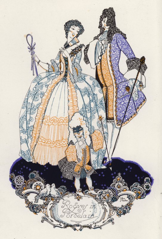 Ilustração para "Rogues In Porcelain", Uma Miscelânea de Poemas do Século XVIII (cor litho) de John Austen