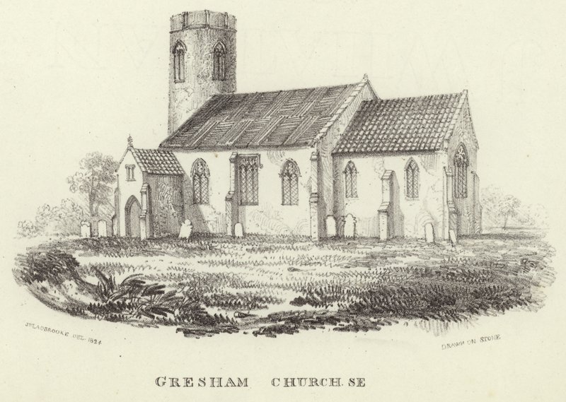 Igreja de Todos os Santos na aldeia de Gresham de John Berney Ladbrooke