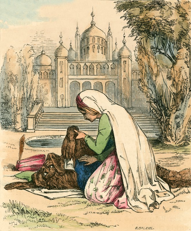 Beleza descobrindo a fera no jardim de John Callcott Horsley