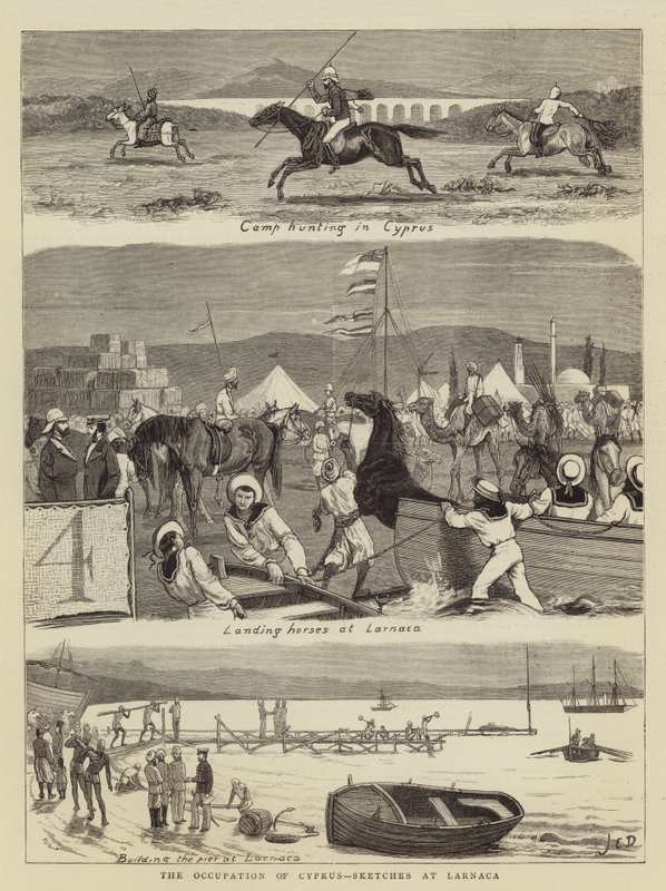A Ocupação de Chipre, Esboços em Larnaca (gravura) de John Charles (after) Dollman