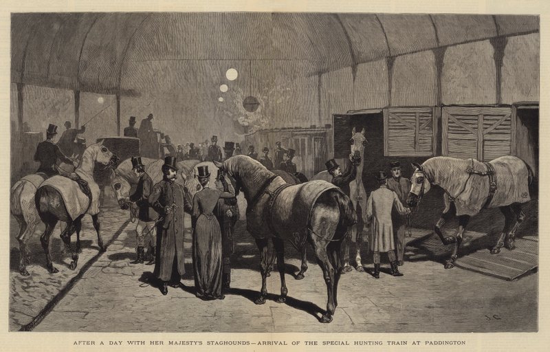Após um dia com Staghounds de Sua Majestade, chegada do trem especial de caça em Paddington de John Charles Dollman