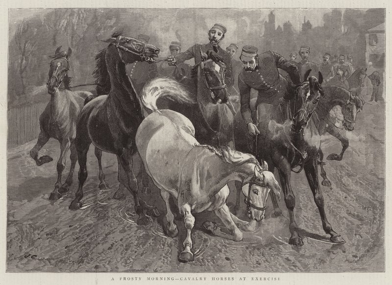 Uma manhã gelada, cavalos de cavalaria no exercício de John Charlton