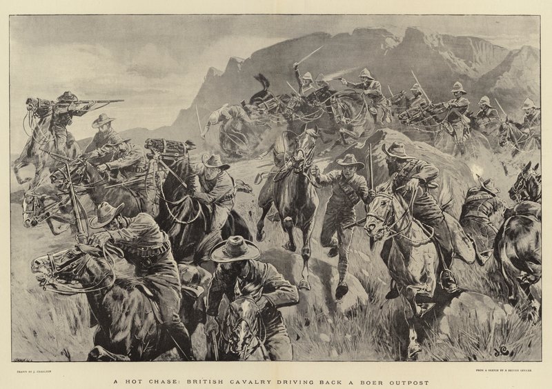 A Hot Chase, a cavalaria britânica dirigindo de volta um posto avançado de Boer de John Charlton
